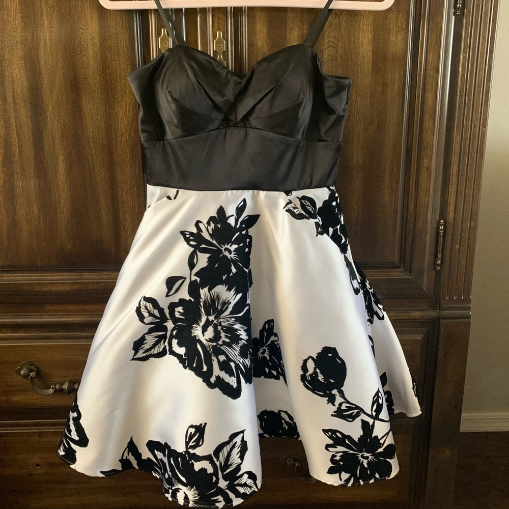Black and white satin cocktail dress